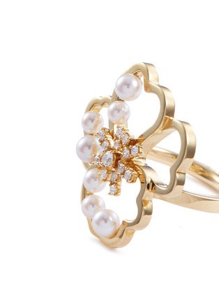 Detail View - Click To Enlarge - TASAKI - 'Scented' diamond Akoya pearl 18k yellow gold ring