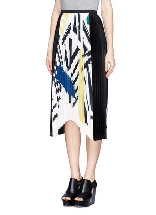 Front View - Click To Enlarge - MO&CO. EDITION 10 - Paint brushstroke plissé pleat midi skirt