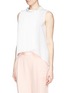 Front View - Click To Enlarge - MO&CO. EDITION 10 - Jewelled neck plissé pleat crepe top