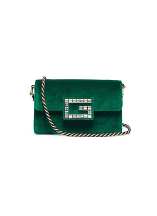 Main View - Click To Enlarge - GUCCI - 'Broadway' glass crystal logo velvet crossbody bag