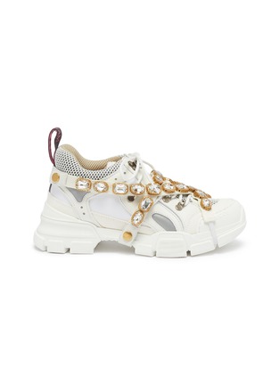 Main View - Click To Enlarge - GUCCI - 'Flashtrek' glass crystal strap colourblock sneakers