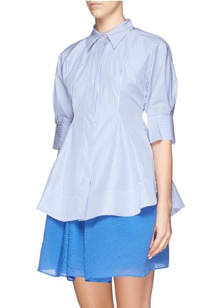 Front View - Click To Enlarge - MO&CO. EDITION 10 - Pencil stripe cotton poplin flare shirt
