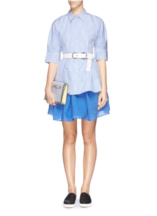 Figure View - Click To Enlarge - MO&CO. EDITION 10 - Pencil stripe cotton poplin flare shirt