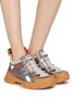 Front View - Click To Enlarge - GUCCI - 'Flashtrek' glass crystal strap colourblock patchwork sneakers