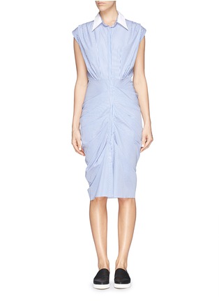 Main View - Click To Enlarge - MO&CO. EDITION 10 - Ruched pencil stripe shirt dress