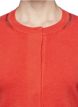 Detail View - Click To Enlarge - MO&CO. EDITION 10 - Cutout mesh stripe wool blend cardigan