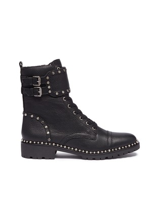 Main View - Click To Enlarge - SAM EDELMAN - 'Jennifer' buckled strap ball chain leather combat boots