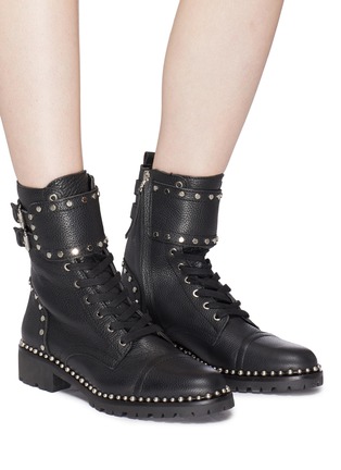 Figure View - Click To Enlarge - SAM EDELMAN - 'Jennifer' buckled strap ball chain leather combat boots