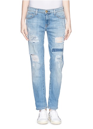 Detail View - Click To Enlarge - CURRENT/ELLIOTT - 'The Fling' ripped patchwork slim boyfriend jeans