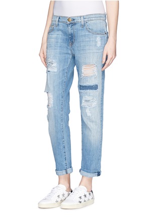 Front View - Click To Enlarge - CURRENT/ELLIOTT - 'The Fling' ripped patchwork slim boyfriend jeans