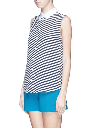 Front View - Click To Enlarge - EQUIPMENT - 'Colleen' contrast collar stripe sleeveless shirt