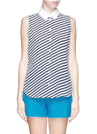 Main View - Click To Enlarge - EQUIPMENT - 'Colleen' contrast collar stripe sleeveless shirt