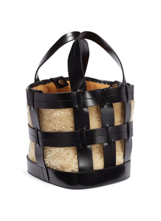 Detail View - Click To Enlarge - TRADEMARK - 'Cooper Cage' shearling pouch leather bucket tote