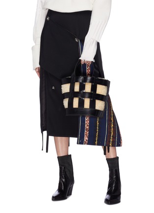 Figure View - Click To Enlarge - TRADEMARK - 'Cooper Cage' shearling pouch leather bucket tote