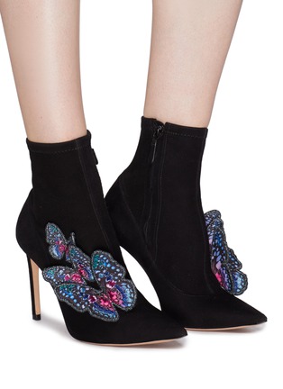 Figure View - Click To Enlarge - SOPHIA WEBSTER - 'Riva' butterfly appliqué stretch suede ankle boots