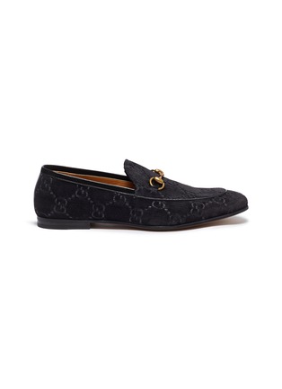 Main View - Click To Enlarge - GUCCI - 'Jordaan' GG embroidered horsebit velvet step-in loafers