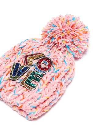 Detail View - Click To Enlarge - VENNA - 'Love' embellished slogan pompom knit beanie