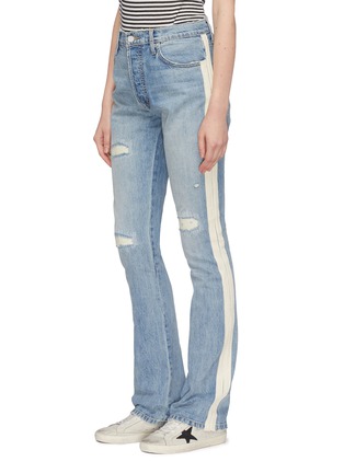 Front View - Click To Enlarge - SANDRINE ROSE - Tuxedo stripe outseam distressed flared jeans