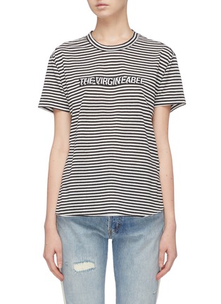 Main View - Click To Enlarge - SANDRINE ROSE - 'The Two Hundred' slogan appliqué stripe T-shirt