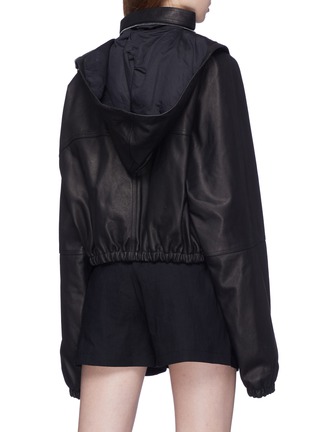 Back View - Click To Enlarge - RICK OWENS  - Retractable hood cropped leather jacket