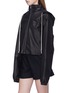 Front View - Click To Enlarge - RICK OWENS  - Retractable hood cropped leather jacket