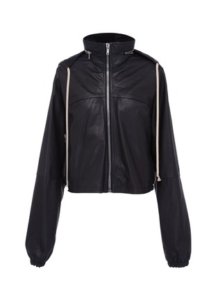 Main View - Click To Enlarge - RICK OWENS  - Retractable hood cropped leather jacket