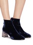 Figure View - Click To Enlarge - SOPHIA WEBSTER - 'Stella' glass crystal heel velvet ankle boots