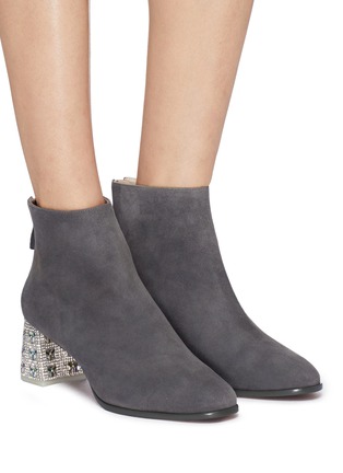 Figure View - Click To Enlarge - SOPHIA WEBSTER - 'Stella' strass glass crystal heel suede ankle boots