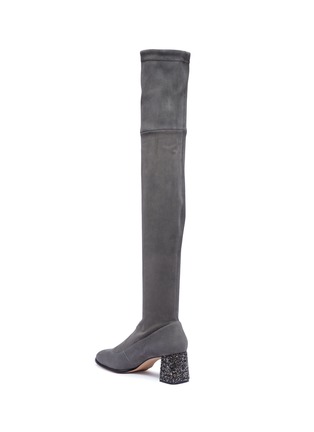 Detail View - Click To Enlarge - SOPHIA WEBSTER - 'Suranne' strass heel suede thigh high boots