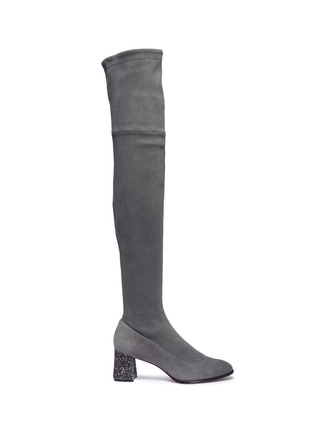 Main View - Click To Enlarge - SOPHIA WEBSTER - 'Suranne' strass heel suede thigh high boots