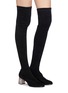 Figure View - Click To Enlarge - SOPHIA WEBSTER - 'Suranne' glass crystal heel thigh high stretch suede boots