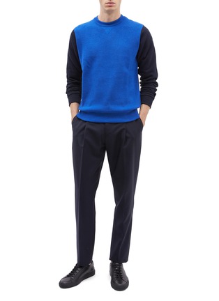 Figure View - Click To Enlarge - THEORY - 'Hybrid' Merino wool rib knit panel patchwork sweatshirt