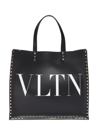 Main View - Click To Enlarge - VALENTINO - Valentino Garavani Rockstud logo print leather tote