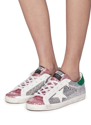 Figure View - Click To Enlarge - GOLDEN GOOSE - 'Superstar' colourblock glitter coated leather sneakers