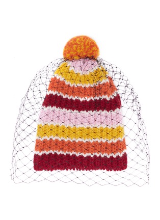 Main View - Click To Enlarge - BERNSTOCK SPEIRS - Pompom veil stripe knit beanie