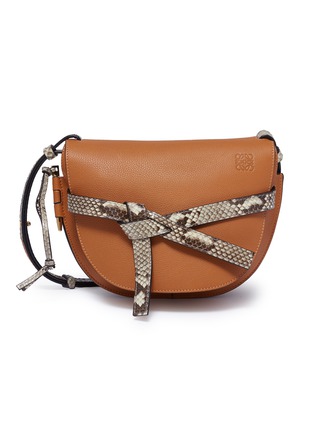 Main View - Click To Enlarge - LOEWE - 'Gate' snake embossed knot small leather saddle bag