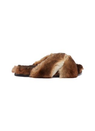 Main View - Click To Enlarge - ALUMNAE - 'Turban' cross strap rabbit fur slide sandals