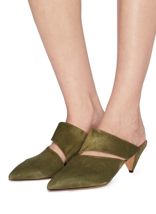 Figure View - Click To Enlarge - ALUMNAE - Cone heel cutout kid suede mules