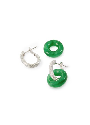 Detail View - Click To Enlarge - SAMUEL KUNG - Diamond jade 18k white gold interlocking hoop earrings