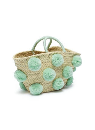Detail View - Click To Enlarge - 10906 - Pompom woven straw basket bag
