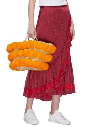 Figure View - Click To Enlarge - 10906 - 'Candy Striped' pompom woven straw basket bag