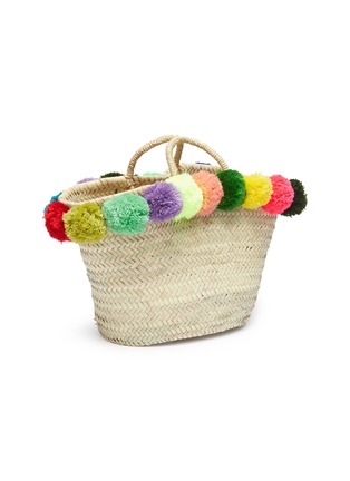 Detail View - Click To Enlarge - 10906 - Pompom woven straw basket bag