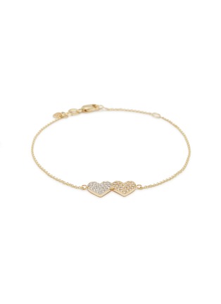Main View - Click To Enlarge - SYDNEY EVAN - 'Double Heart' diamond 14k yellow gold charm bracelet