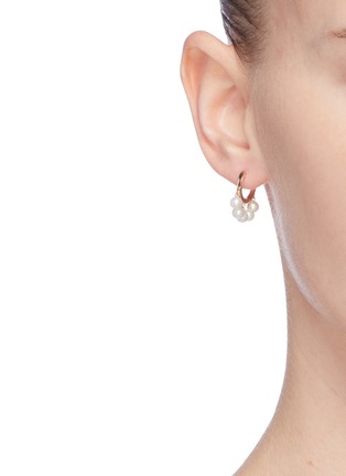 Figure View - Click To Enlarge - SYDNEY EVAN - Pearl fringe 14k yellow gold hoop earrings