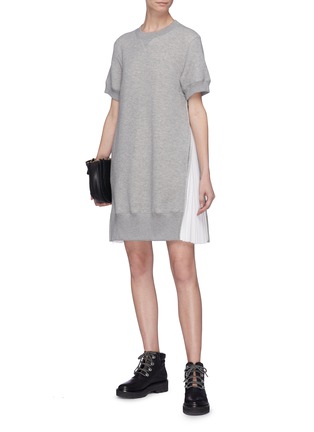 Figure View - Click To Enlarge - SACAI - Pleated zip outseam sweatshirt dress