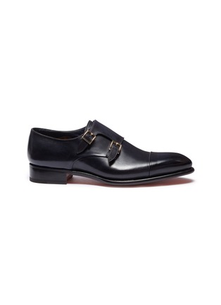 Main View - Click To Enlarge - SANTONI - 'Carter' double monk strap leather loafers