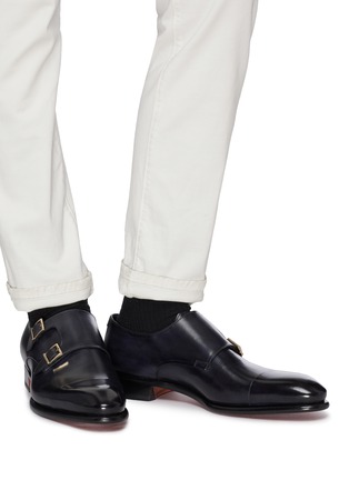 Figure View - Click To Enlarge - SANTONI - 'Carter' double monk strap leather loafers