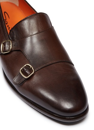 Detail View - Click To Enlarge - SANTONI - Double monk strap leather loafers