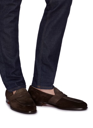 Figure View - Click To Enlarge - SANTONI - Suede penny loafers
