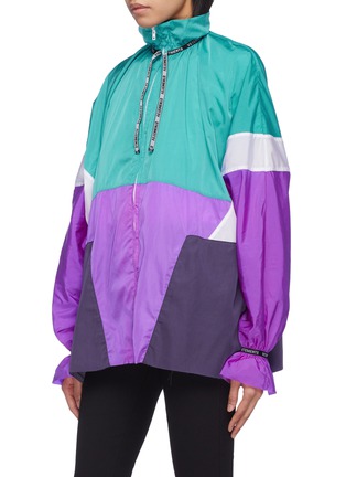 Front View - Click To Enlarge - VETEMENTS - Logo tape balloon sleeve colourblock track jacket